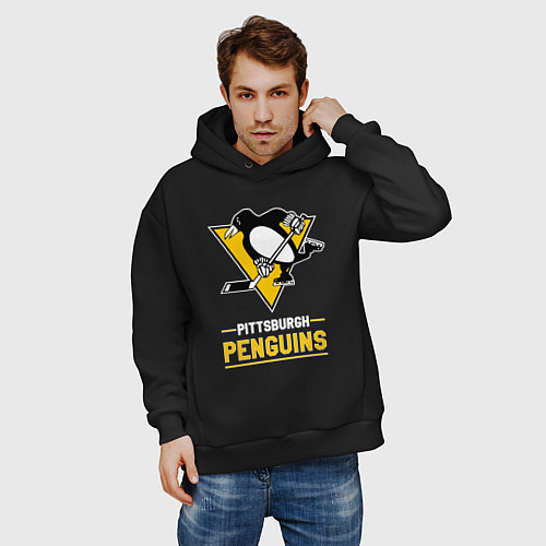 Мужское худи оверсайз Питтсбург Пингвинз , Pittsburgh Penguins / Черный – фото 3