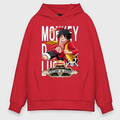 Мужское худи оверсайз One Piece Monkey Большой Куш Манки / Красный – фото 1