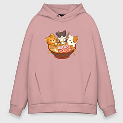 Толстовка оверсайз мужская Kawaii Cat Ramen, цвет: пыльно-розовый