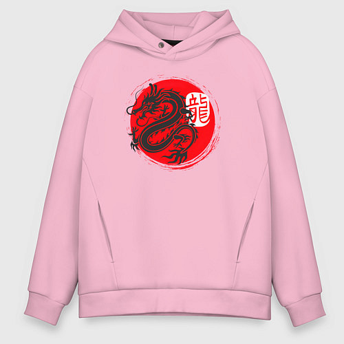 Мужское худи оверсайз Ниндзя дракон Япония / Светло-розовый – фото 1