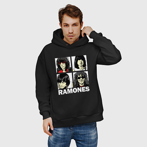 Мужское худи оверсайз Ramones, Рамонес Портреты / Черный – фото 3