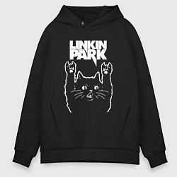 Толстовка оверсайз мужская Linkin Park, Линкин Парк, Рок кот цвета черный — фото 1