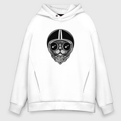 Толстовка оверсайз мужская Cat Rider With Glasses, цвет: белый