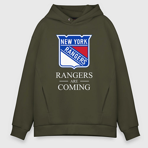Мужское худи оверсайз Rangers are coming, Нью Йорк Рейнджерс, New York R / Хаки – фото 1