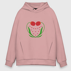 Толстовка оверсайз мужская Тюльпановое сердце и бабочки, цвет: пыльно-розовый