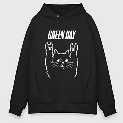 Толстовка оверсайз мужская Green Day Рок кот, цвет: черный