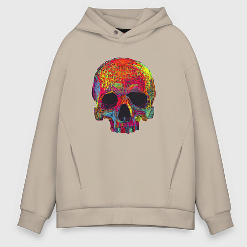 Мужское худи оверсайз Cool color skull / Миндальный – фото 1