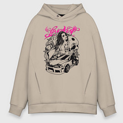 Толстовка оверсайз мужская Девушка с тату и череп, цвет: миндальный