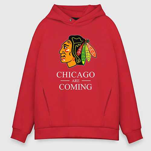 Мужское худи оверсайз Chicago are coming, Чикаго Блэкхокс, Chicago Black / Красный – фото 1