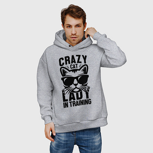 Мужское худи оверсайз Кошатница на тренировке / Меланж – фото 3