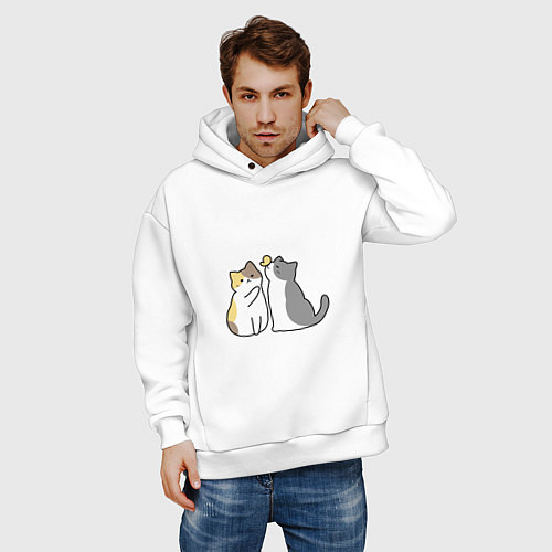Мужское худи оверсайз МИЛЫЕ КОТИКИ И БАБОЧКА / Белый – фото 3