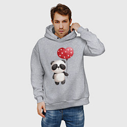 Толстовка оверсайз мужская Панда с шариком в виде сердца, цвет: меланж — фото 2