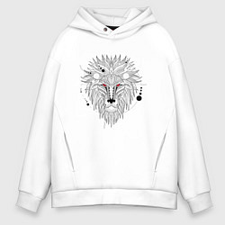 Толстовка оверсайз мужская Эскиз головы льва, цвет: белый