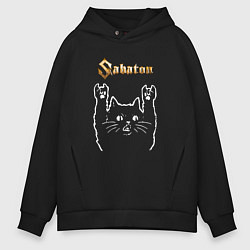 Толстовка оверсайз мужская Sabaton Сабатон Рок кот, цвет: черный