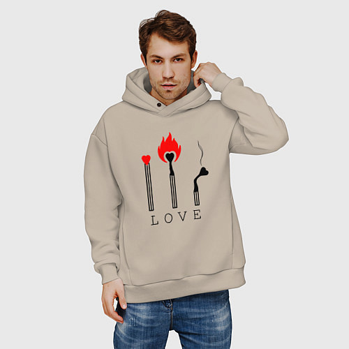 Мужское худи оверсайз LOVE ЛЮБОВЬ / Миндальный – фото 3