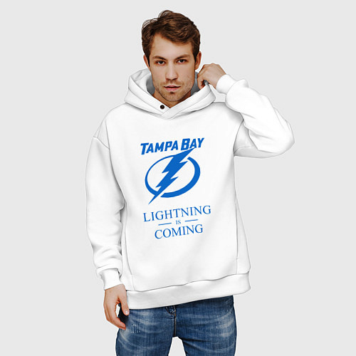 Мужское худи оверсайз Tampa Bay Lightning is coming, Тампа Бэй Лайтнинг / Белый – фото 3