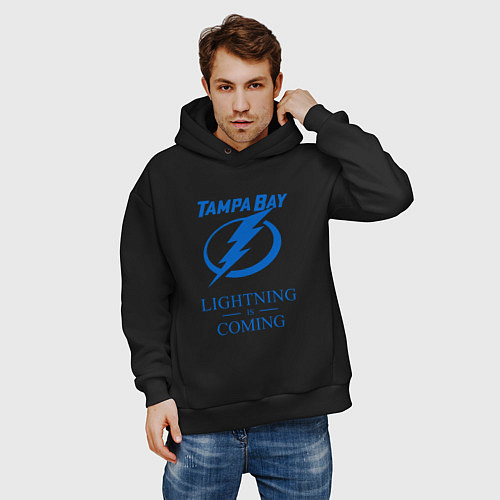 Мужское худи оверсайз Tampa Bay Lightning is coming, Тампа Бэй Лайтнинг / Черный – фото 3