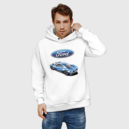 Мужское худи оверсайз Ford Motorsport Racing team / Белый – фото 3