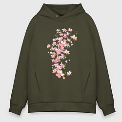 Толстовка оверсайз мужская Весна Цветущая сакура Japan, цвет: хаки