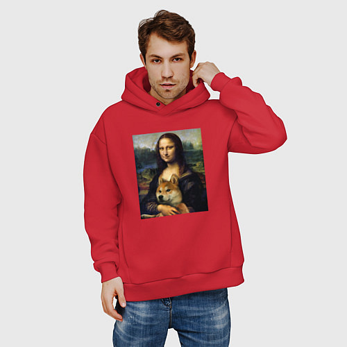 Мужское худи оверсайз Shiba Inu Mona Lisa / Красный – фото 3