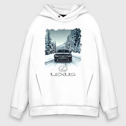 Толстовка оверсайз мужская Lexus - зимняя дорога, цвет: белый