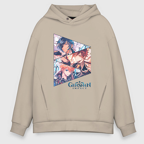 Мужское худи оверсайз Кэйа, Чжун Ли, Тарталья / Миндальный – фото 1