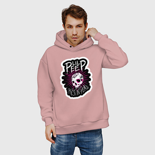 Мужское худи оверсайз Lil Peep Череп RIP Лил Пип / Пыльно-розовый – фото 3