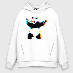 Толстовка оверсайз мужская Banksy Panda with guns - Бэнкси, цвет: белый