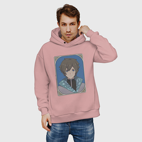 Мужское худи оверсайз Карта Genshin Impact Art / Пыльно-розовый – фото 3