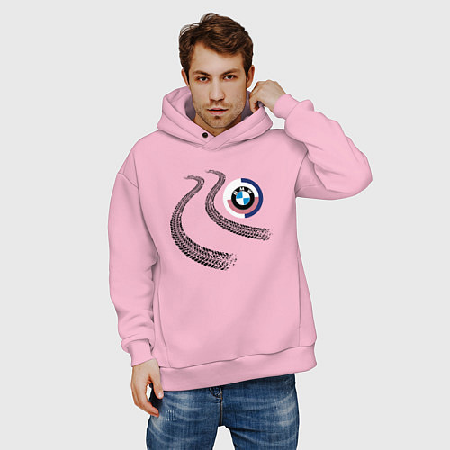Мужское худи оверсайз BMW Germany Prestige / Светло-розовый – фото 3