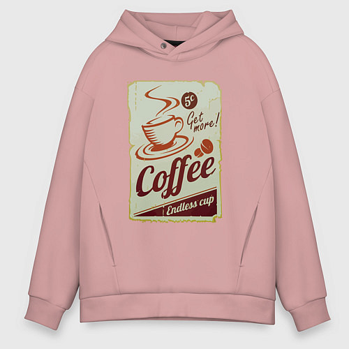 Мужское худи оверсайз Coffee Cup Retro / Пыльно-розовый – фото 1