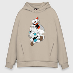 Толстовка оверсайз мужская Чашки Cuphead, цвет: миндальный