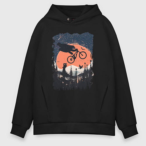 Мужское худи оверсайз Лунный Медведь Райдер / Черный – фото 1