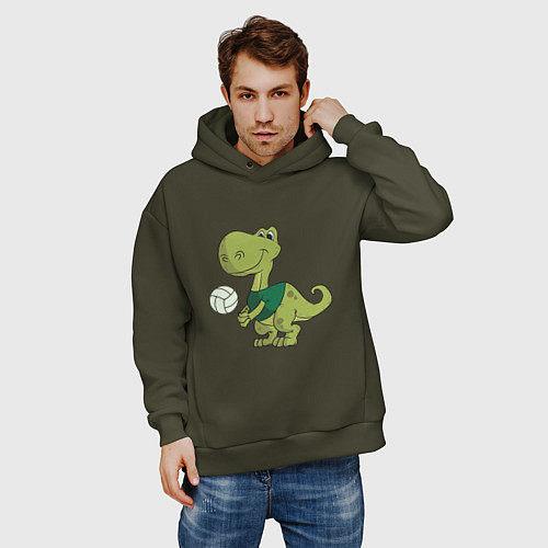 Мужское худи оверсайз Volleyball Dinosaur / Хаки – фото 3