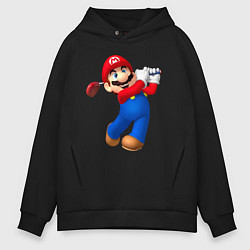 Толстовка оверсайз мужская Марио - крутейший гольфист Super Mario, цвет: черный