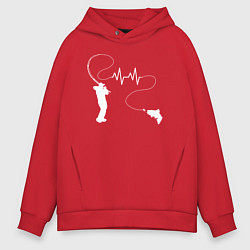 Толстовка оверсайз мужская Сердцебиение рыбалки, цвет: красный