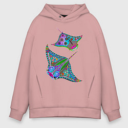 Толстовка оверсайз мужская Скаты с психоделической раскраской, цвет: пыльно-розовый