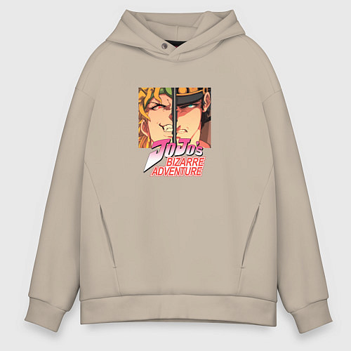 Мужское худи оверсайз Дио Брандо и Куджо Джотаро / Миндальный – фото 1