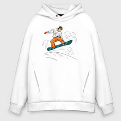 Толстовка оверсайз мужская Сноубордист snowboard, цвет: белый