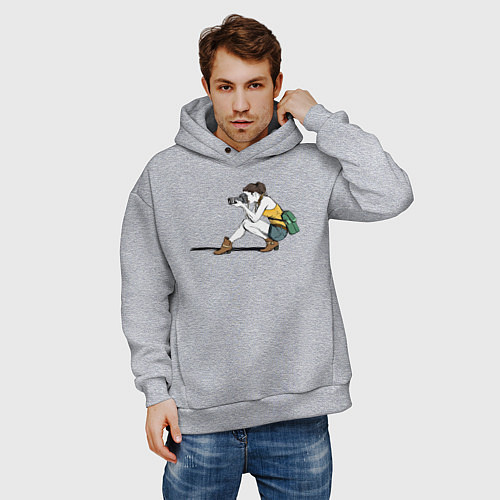 Мужское худи оверсайз Девушка фотограф за работой / Меланж – фото 3