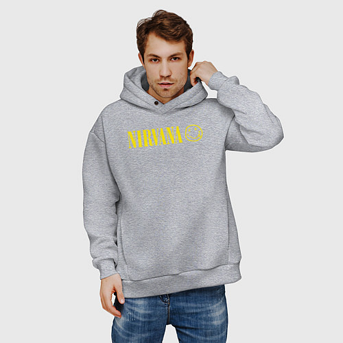 Мужское худи оверсайз Nirvana logo / Меланж – фото 3