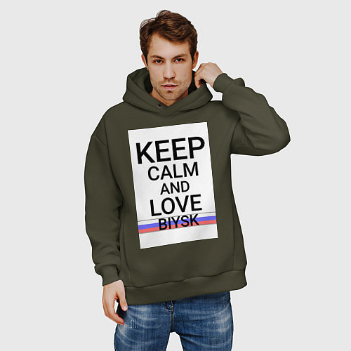 Мужское худи оверсайз Keep calm Biysk Бийск ID731 / Хаки – фото 3