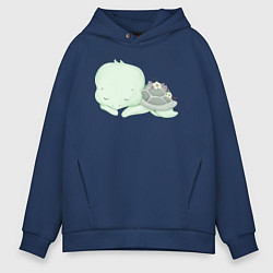 Толстовка оверсайз мужская Милая Черепашка Спит, цвет: тёмно-синий