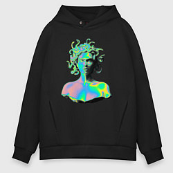 Толстовка оверсайз мужская Gorgon Medusa Vaporwave Neon, цвет: черный