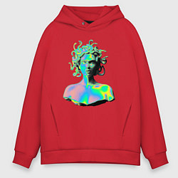 Толстовка оверсайз мужская Gorgon Medusa Vaporwave Neon, цвет: красный