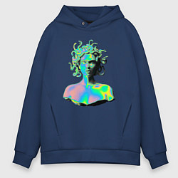 Толстовка оверсайз мужская Gorgon Medusa Vaporwave Neon, цвет: тёмно-синий