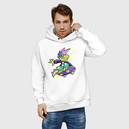 Мужское худи оверсайз Cool Dino Skater Neon / Белый – фото 3