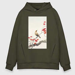 Толстовка оверсайз мужская Japanese Plague Bird on Maple, цвет: хаки