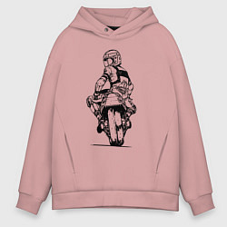 Толстовка оверсайз мужская Крутой мотоциклист, цвет: пыльно-розовый