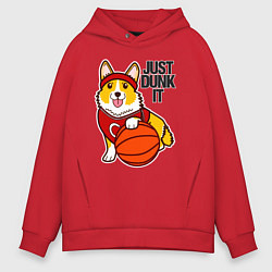 Толстовка оверсайз мужская JUST DUNK IT корги, цвет: красный